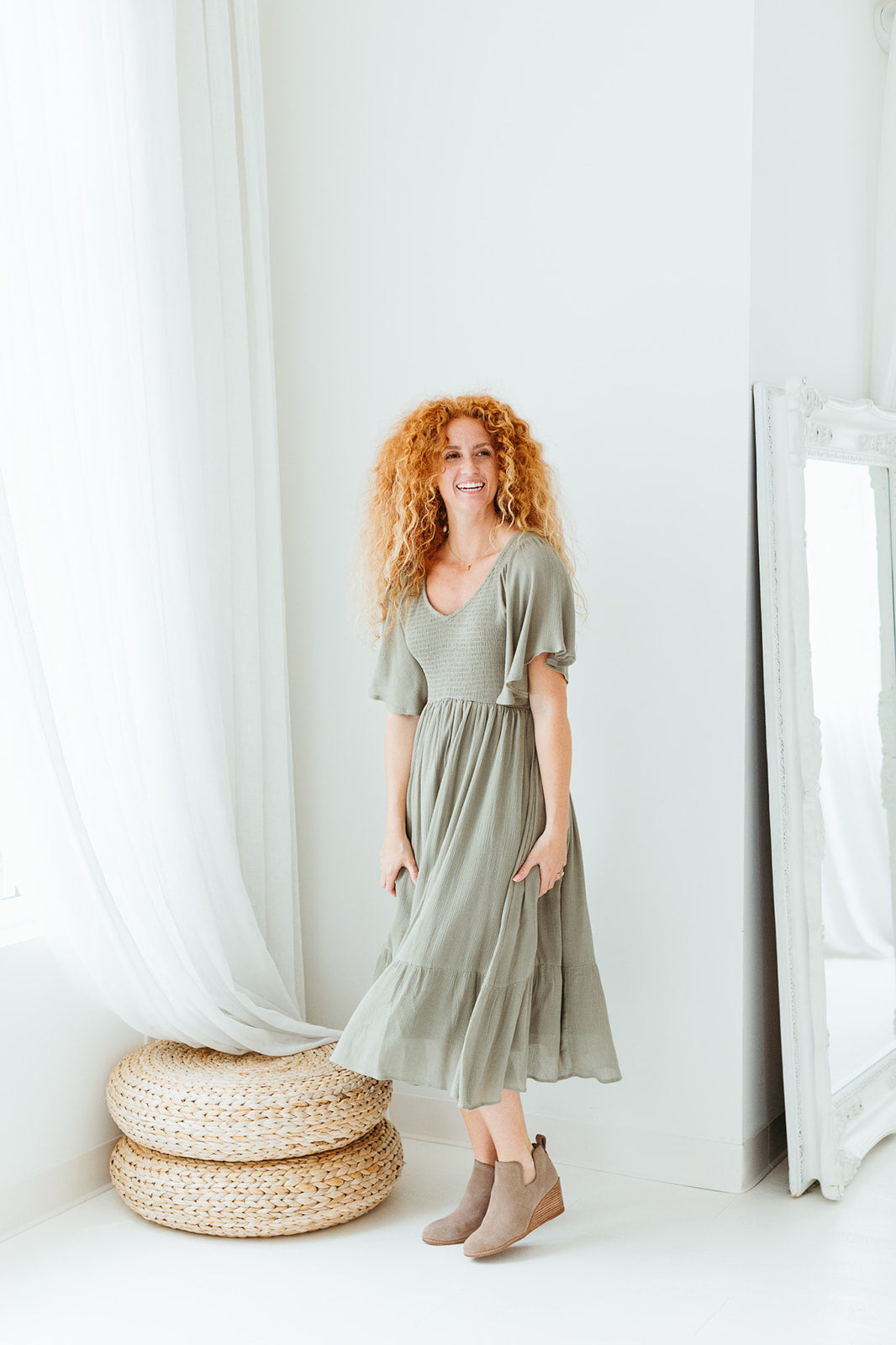 green_midi+short_flutter_sleeve_smocked_tiered_dress