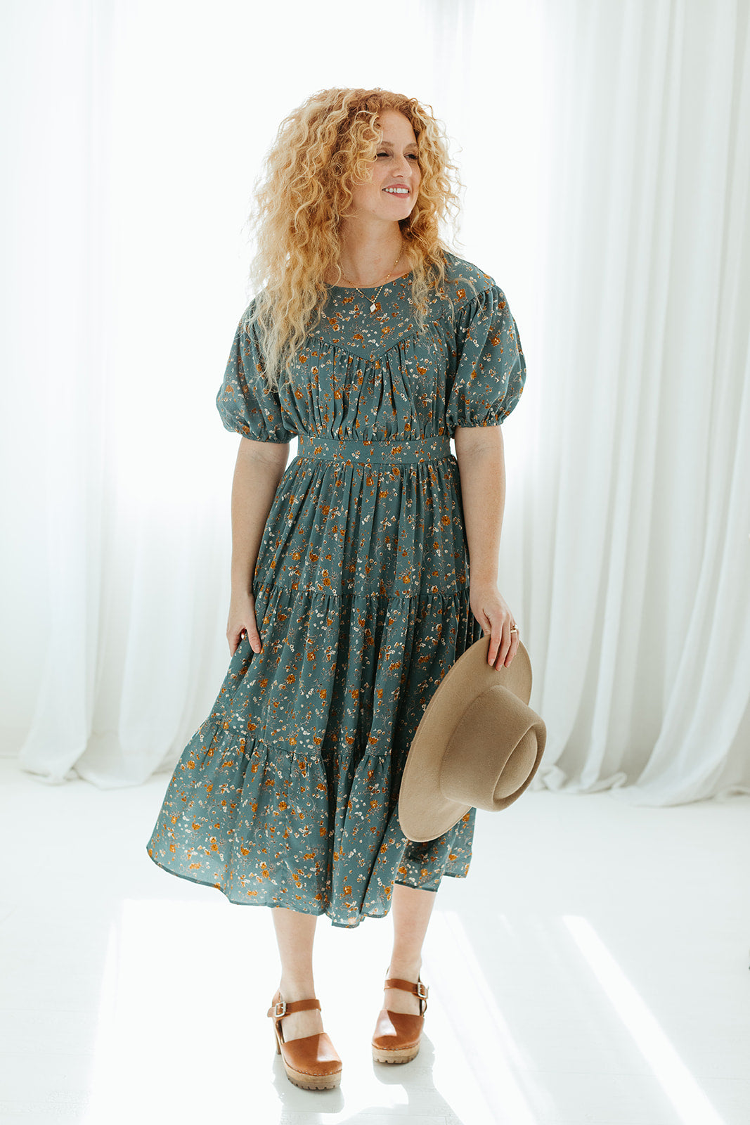 teal_blue_floral_short_sleeve_midi_dress