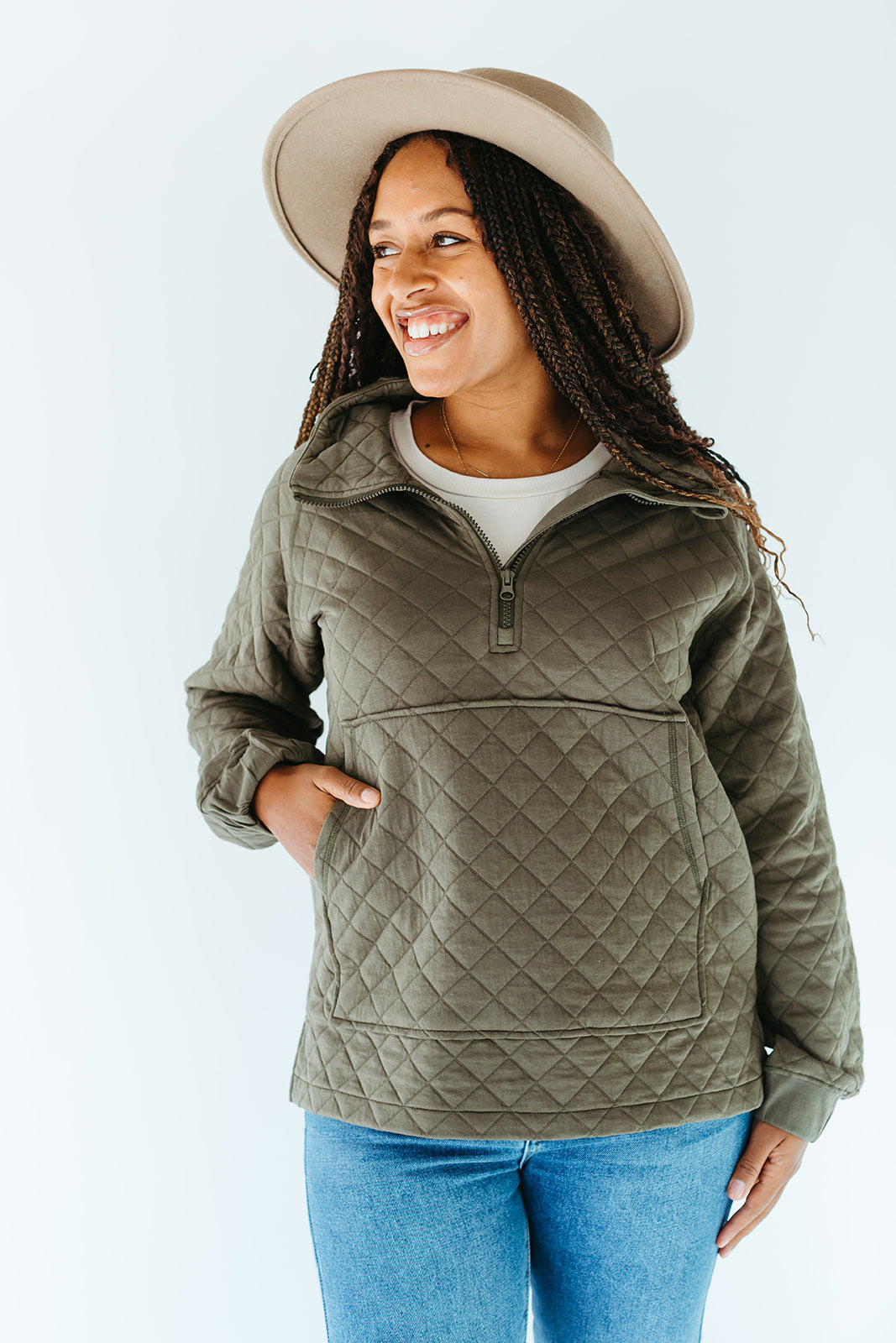 green_quilted_quarter_zip_up_pull_over_pocket