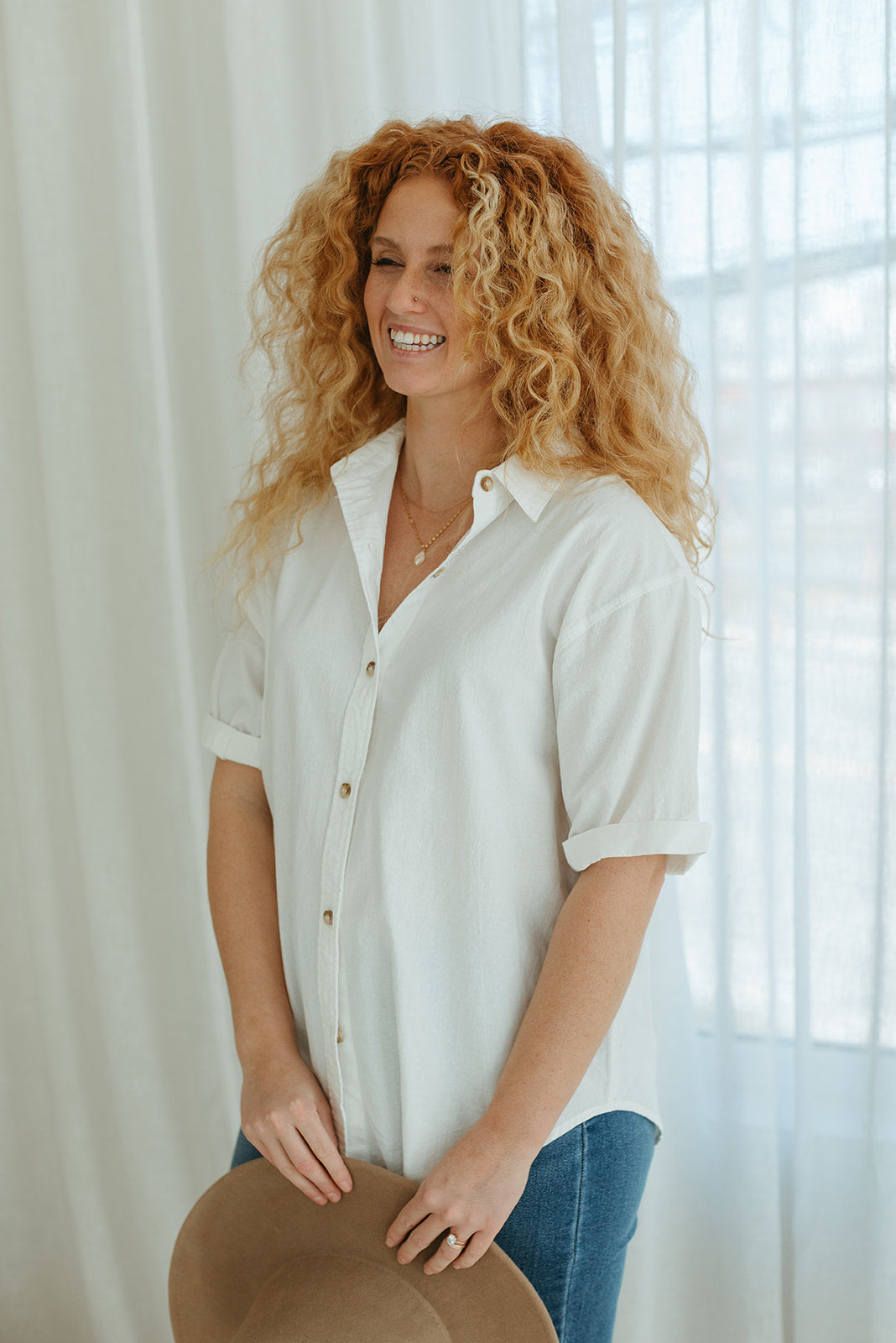 oversized_short_sleeve_white_collared_button_up_top_womens