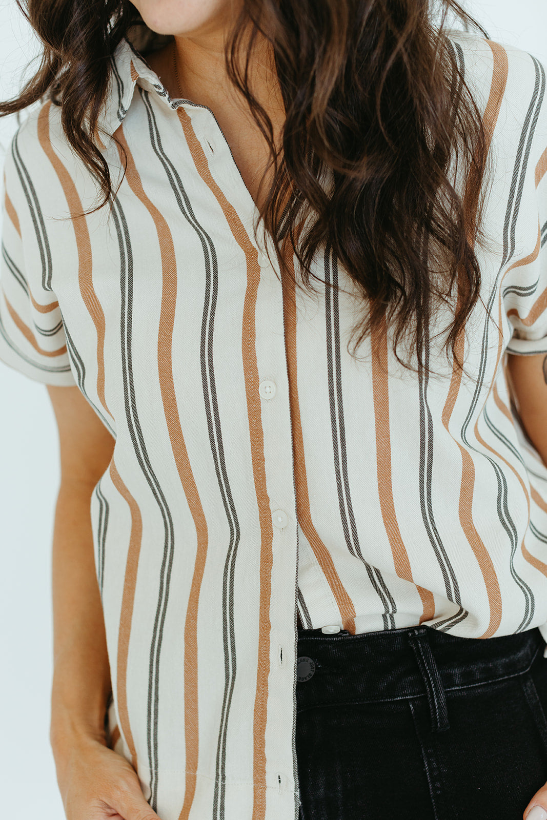 ivory_rust_charcoal_stripe_button_short_sleeve_cotton_top