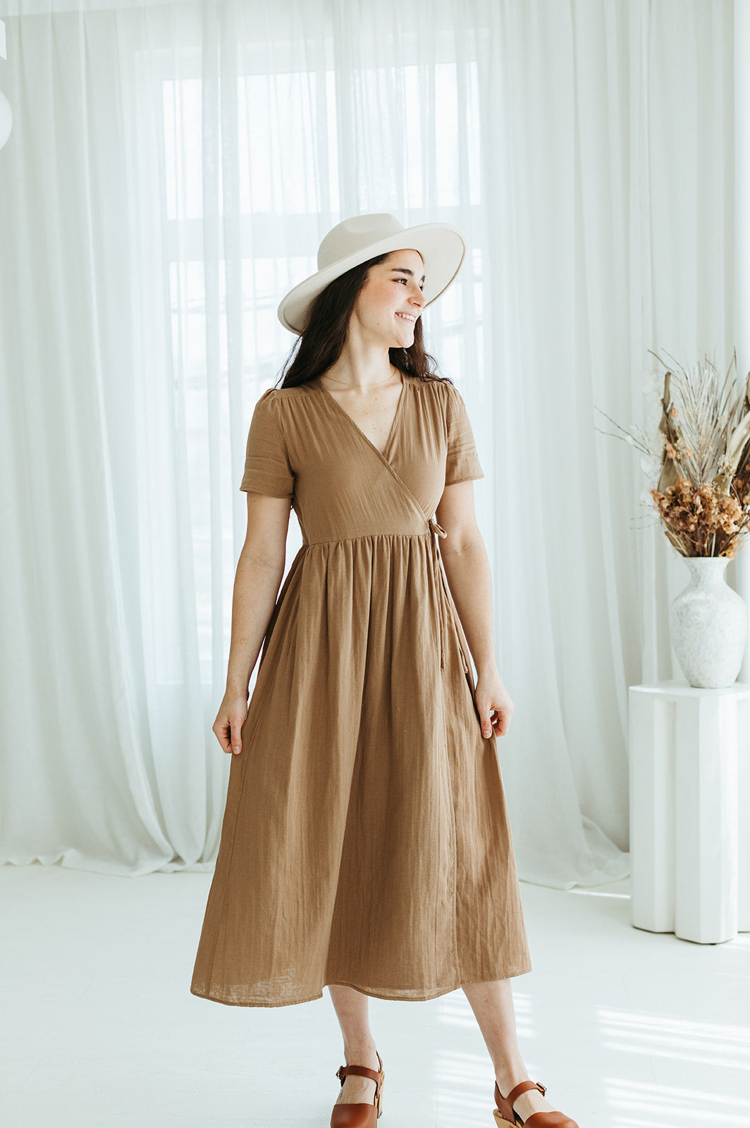 brown_wrap_midi_dress_short_sleeve