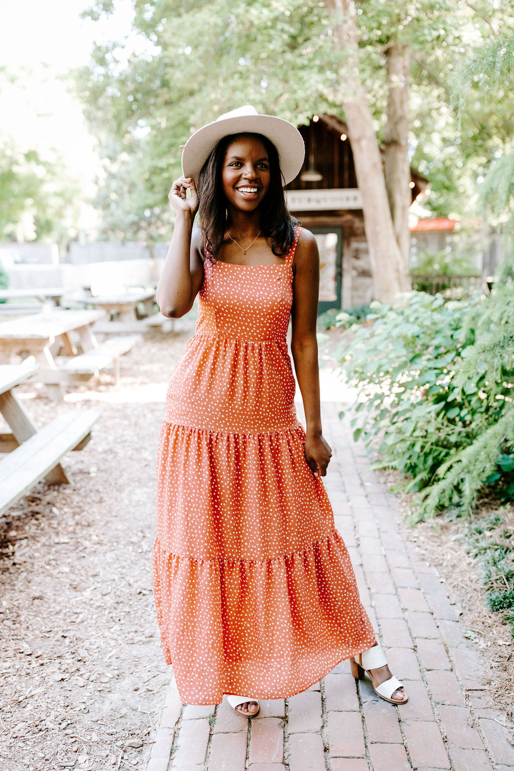 red_white_polka_dot_tiered_maxi_dress