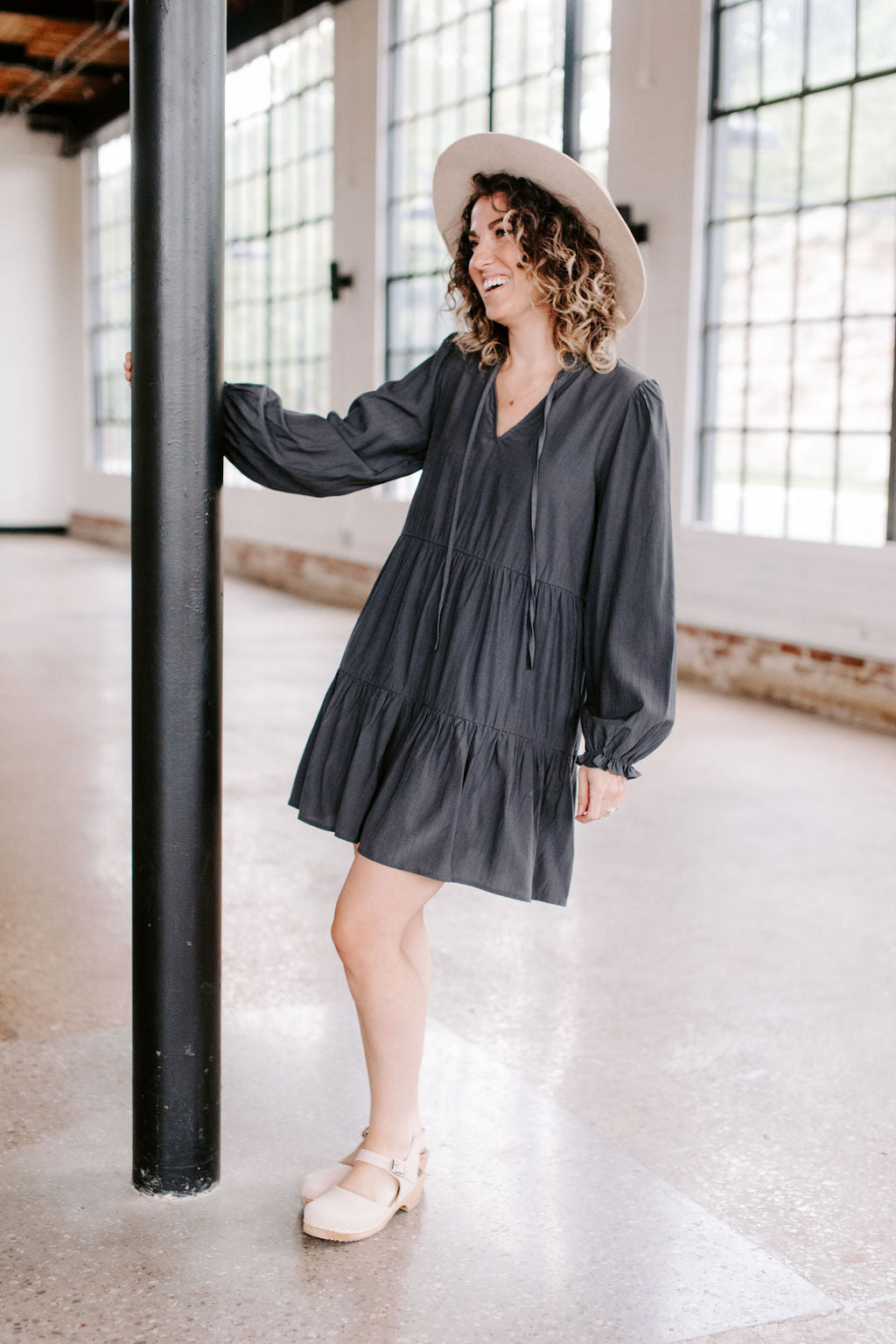 charcoal_long_sleeve_tiered_dress